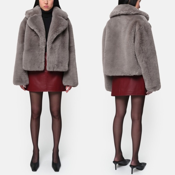 Apparis Miller Crop Pluche Faux Fur Teddy Coat Jacket Granite Grey XS NWT Vegan - Picture 1 of 17